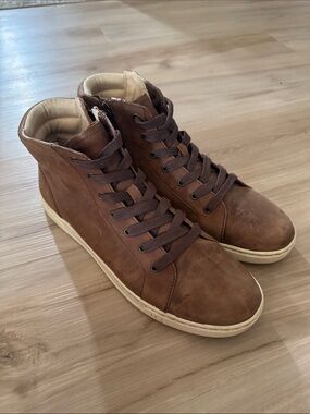 UGG Gradie Brown Leather High-Top Sneakers with Cream Sole and Dark Brown Laces